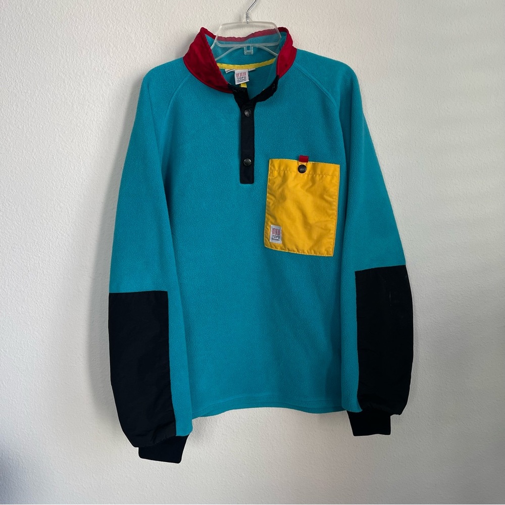 Topo Design Half Button Snap Pocket Fleece Pullover